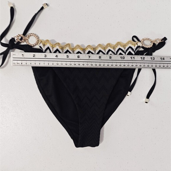 Y2K Bikini Swimsuit Crochet Pushup Bra 8 Top 6 String Small S Black Gold Mobwife - Picture 8 of 12